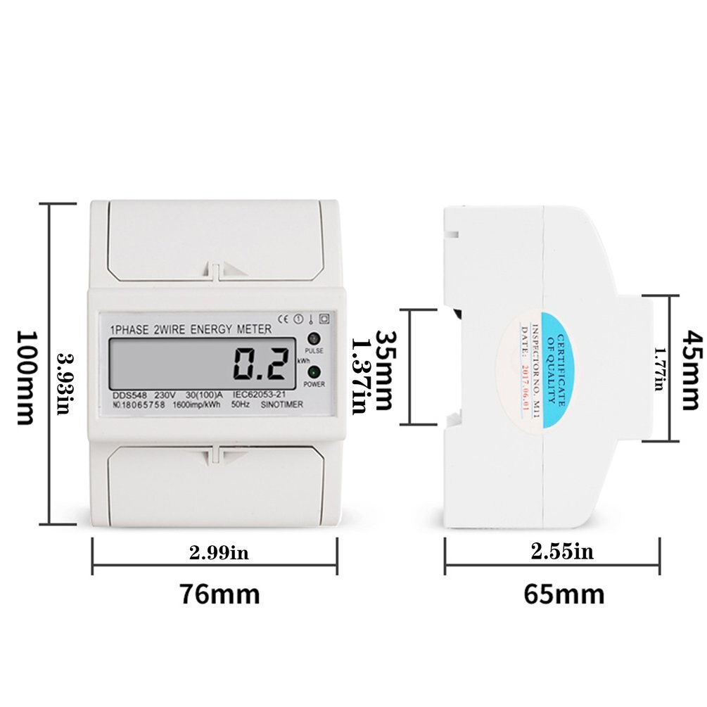 SINOTIMER DDS548 Single Phase Energy Meter LCD Digital Smart Home Watt-Hour Meters 4P Electronic Wattmeter DIN Rail Mount