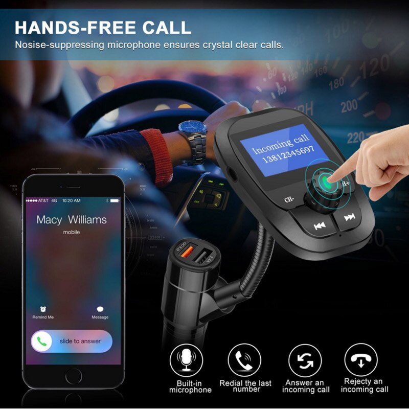 YASOKRO Auto MP3 Speler Draadloze A2DP Bluetooth HandsFree Car Kit Fm-zender QC3.0 Quick Lading Ondersteuning Tf-kaart/U schijf