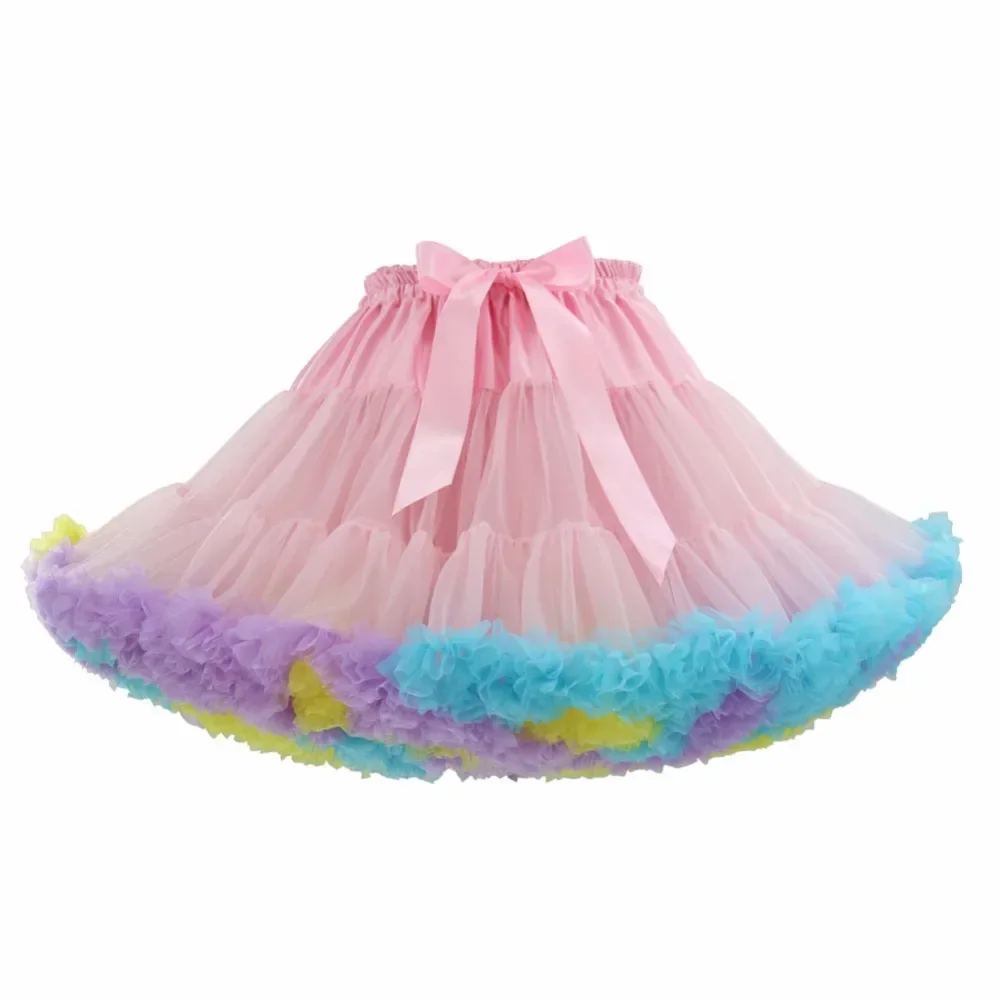 Ekstra langt dameskjørt med mer farget tyll, puffy rosa, bryllup, brudekjole, underskjørt, tutu