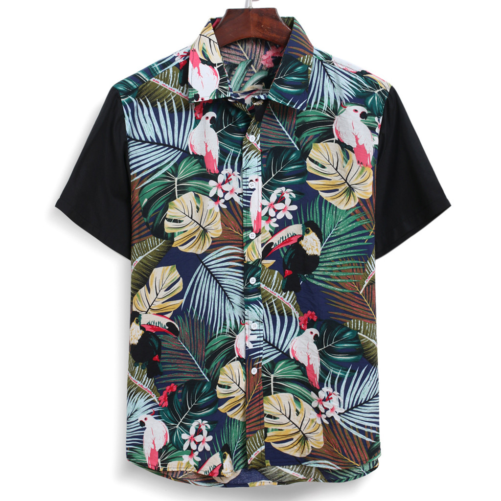 Camisa hawaiana de algodón puro para hombre, camisa holgada con estampado de flores, manga corta, talla grande de EE. UU., hawaiana, para playa #3: A / S