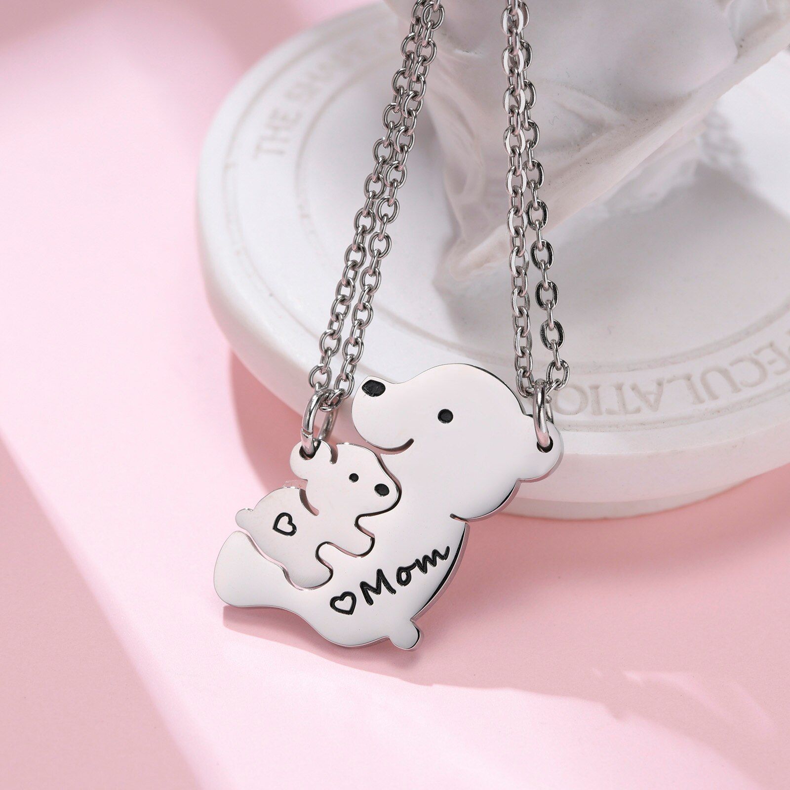 Vrouwen Ketting Set, Mama Moeder Baby Beer Hangers Met 20Inch Ketting, Schattige Dieren Hals Kraag, moederdag