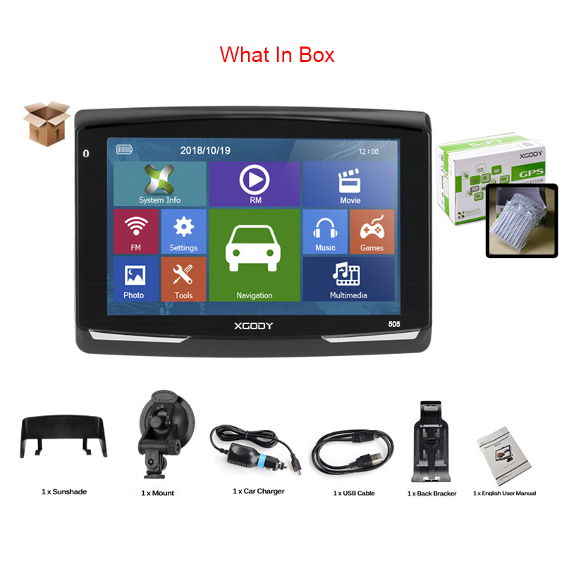 Navegación XGODY 505 GPS para coche 5 pulgadas FM Navitel último mapa de Europa navegador GPS camión navegador automóvil 128M + 8GB