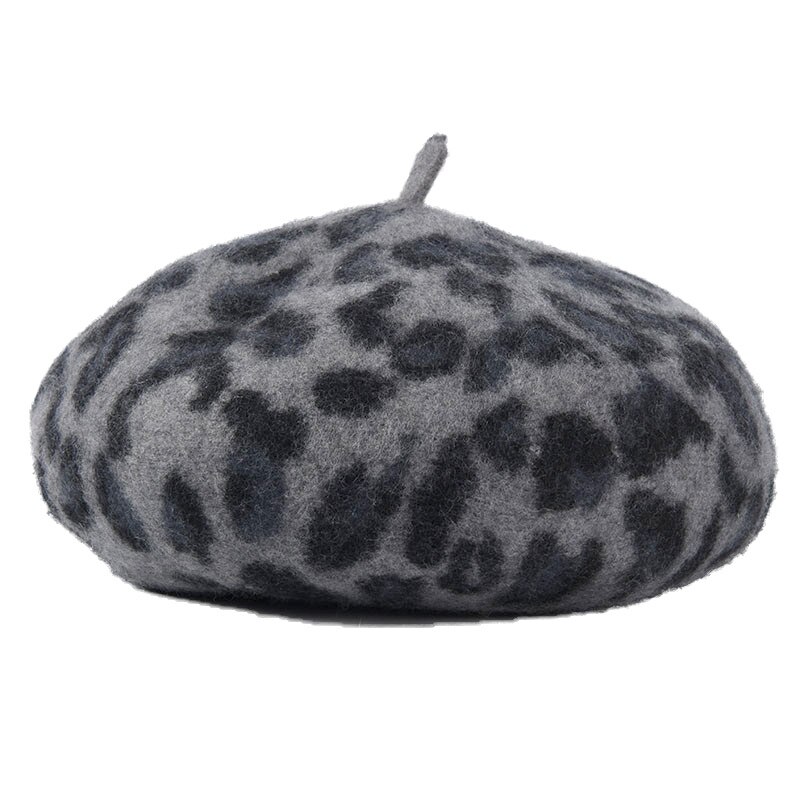 USPOP warm wool hats women thick leopard berets female wool beret hat autumn winter hat: gray