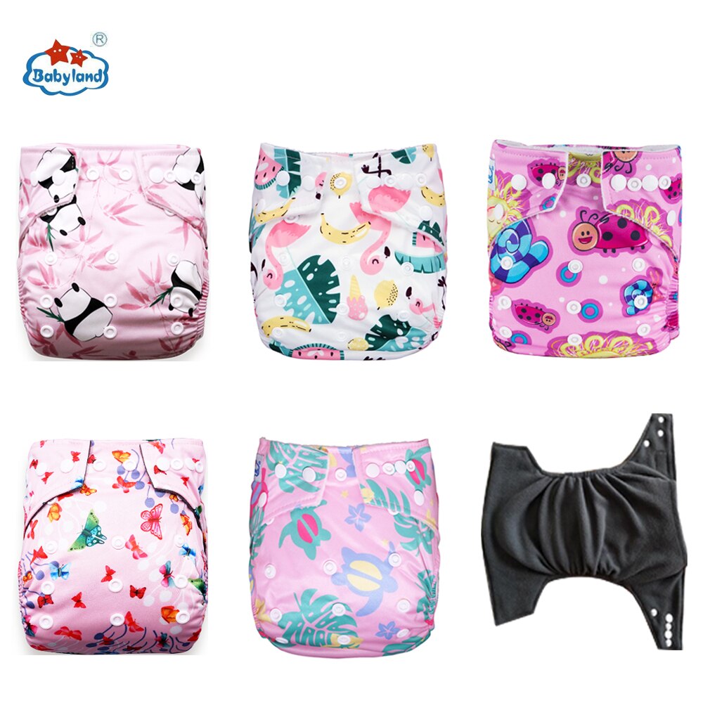 Fralda Ecologica Babyland Eco-Friendly Bamboo Charcoal Diapers 5pcs/set Washable Baby Nappy Pocket Diapers Covers For 3-15KG