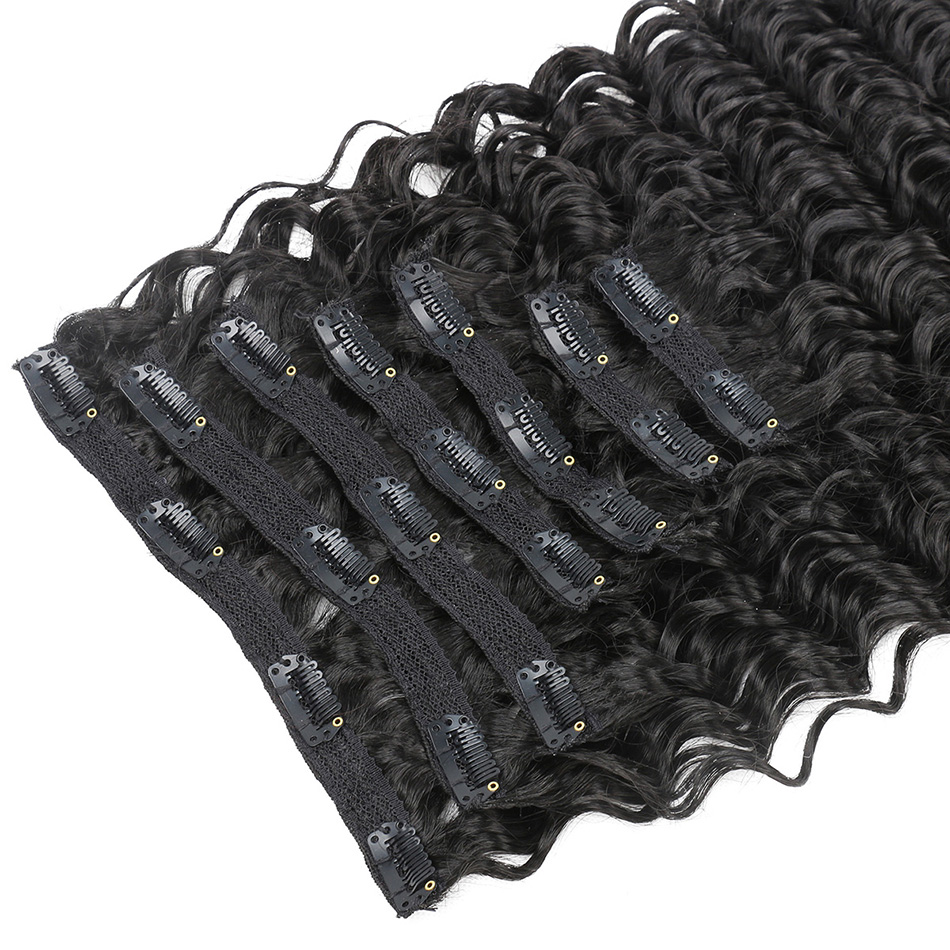 Deep Wave Synthetic Clip In Hair Extensions Double Weft 7 Pieces/Lot Full Head Brown Blonde For Women By BOOMING HAIR