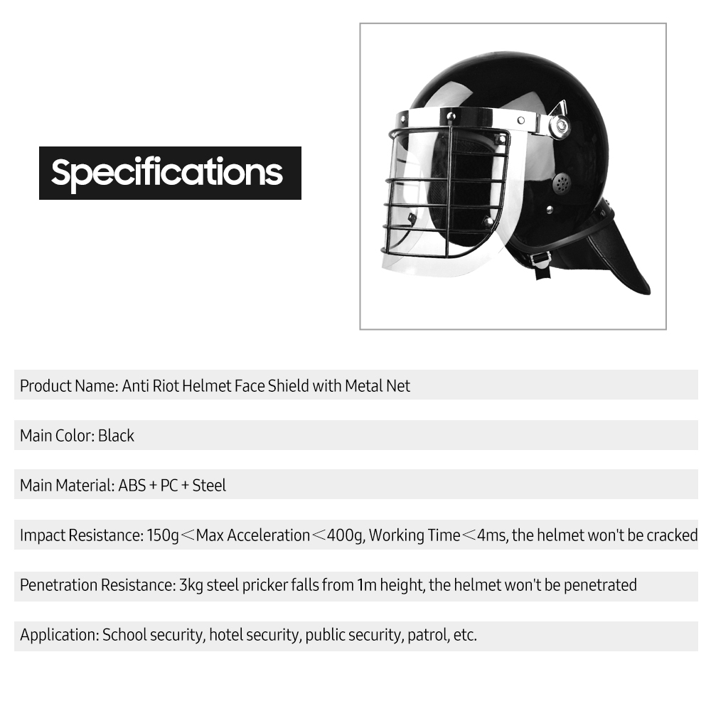 Anti Riot Helmet with Clear Face Shield Metal Net Impact &amp; Penetration Resistant Safety Riot Helmets for School Public Patrol