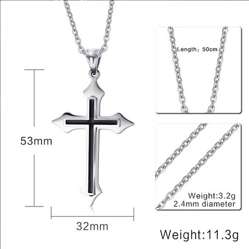 stainless steel cross necklace mens pendant silver chain necklace black for men accessories jewelry on the neck