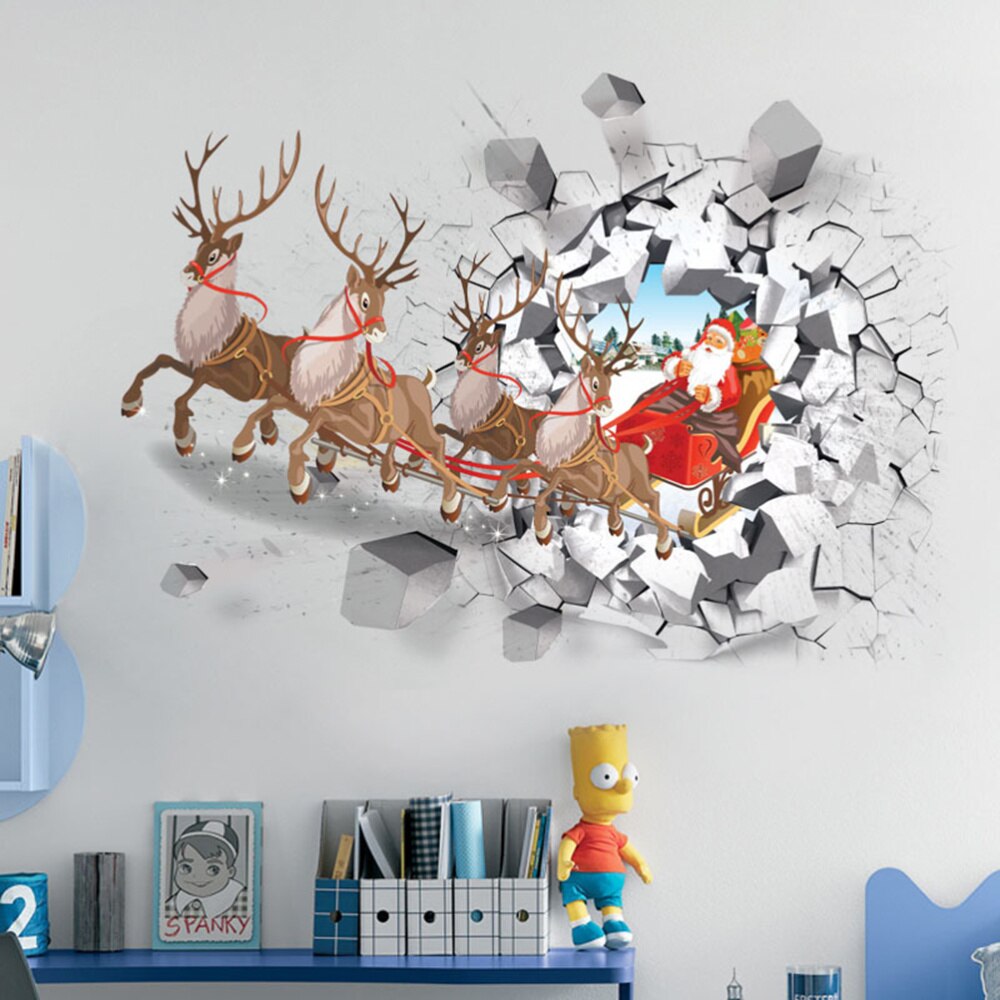 Kerst Muurstickers Creatieve 3D Rendier Auto Verwijderbare Muurstickers Voor Slaapkamer Woonkamer Restaurant Kantoor December