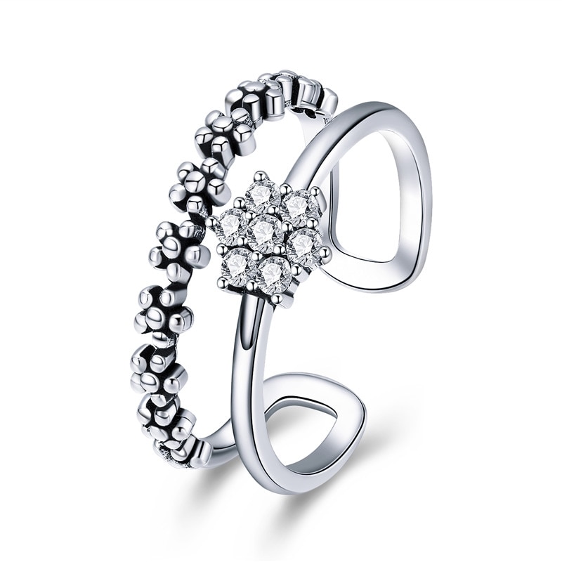 Bamoer Echt 925 Sterling Zilver Elegante Daisy Bloem Vinger Ring Verstelbare Open Size Ringen Voor Vrouwen Zilveren Sieraden SCR428
