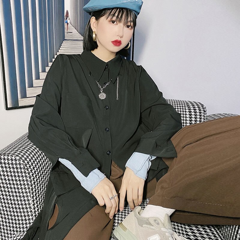 XITAO-Blusa holgada de estilo coreano con dobladillo Irregular para mujer, camisa de talla grande, ropa de con personalidad para mujer, DZL2091