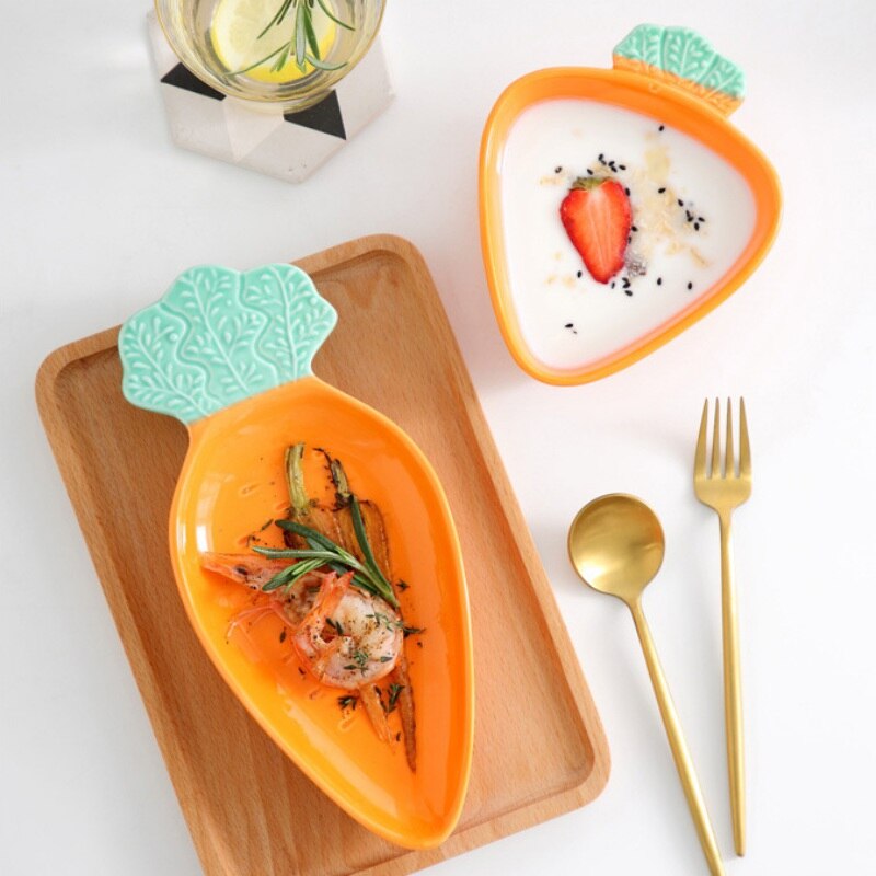 Radish Shaped Ceramic Dish Household Pottery Cartoon Carrot Shaped Dishes Dessert Bowl Fruit Salad Bowl Snack Bowl Dishes