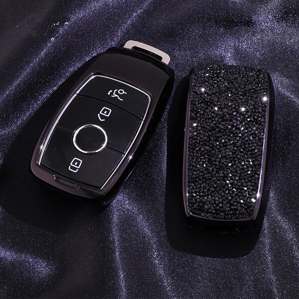 Female Luxury Diamond Crystal Shining Car Key Case Cover for Mercedes Benz E Class W213 E200 E200L E300 E300L: E-black key shell