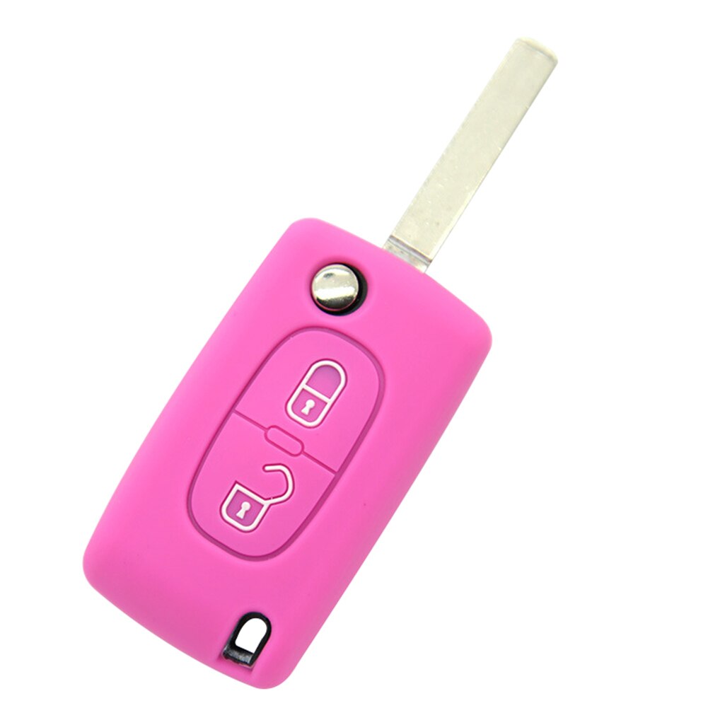 Di modo 2 in silicone auto Chiave A Distanza Della Copertura di Caso per Peugeot Citroen Chiave dell'automobile del Sacchetto di chiave astuta del raccoglitore organizzatore chiave: Colore rosa