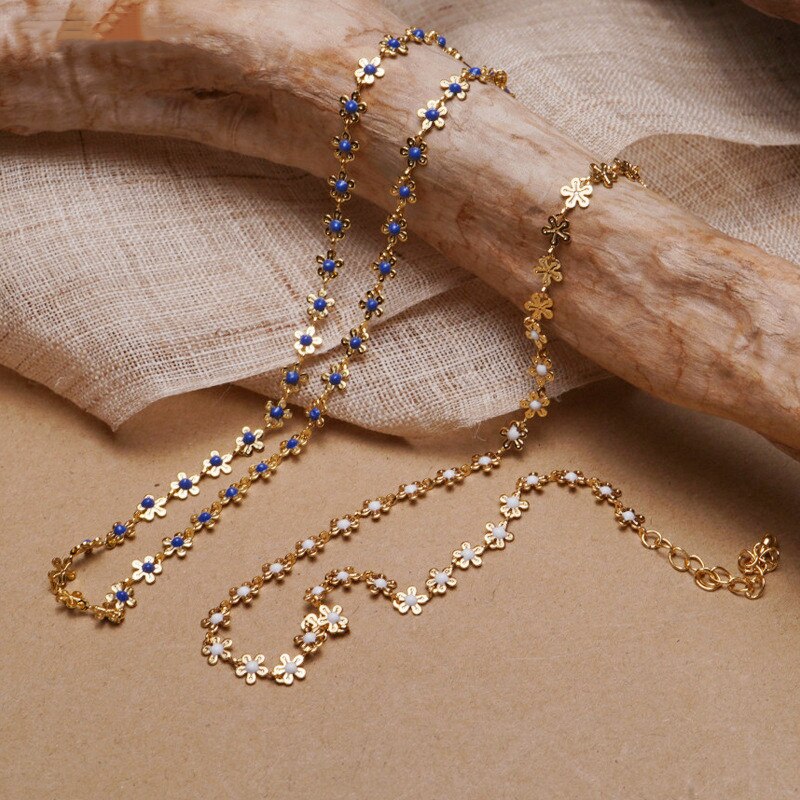 HUANZHI Korea Retro Gold metal Bead flower Clavicle Chain Necklace for Women Girls Wedding Jewelry