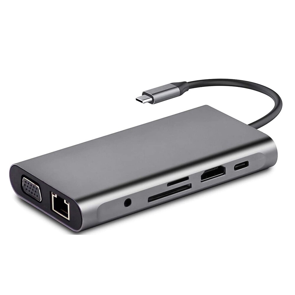10 in 1 USB-C Multi HUB Splitter Docking 4K HDMI-compatible 1080P VGA RJ45 SD TF PD Station Laptop Docking Station Power Adapter
