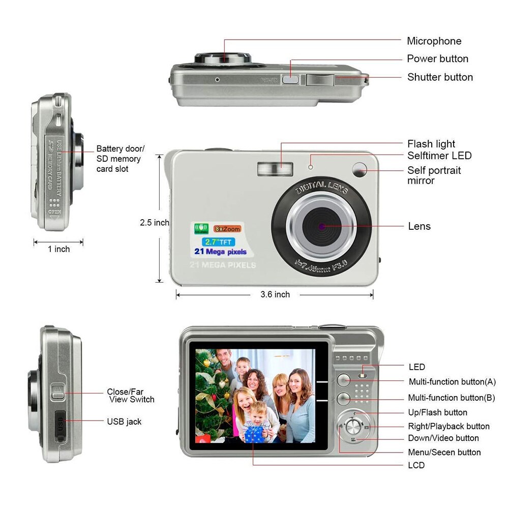 Digital Camera Original Camera Optical 18MP Digital Camera 2.7 inch TFT LCD Microphone Photo Video Camcorder Kids