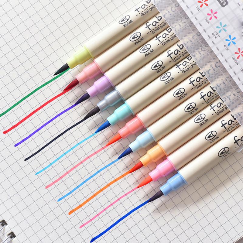 Color Writing Pens 10pcs Stationery Soft Watercolor Pen Painting Pen Set China Calligraphy Drawing Art School Supplies
