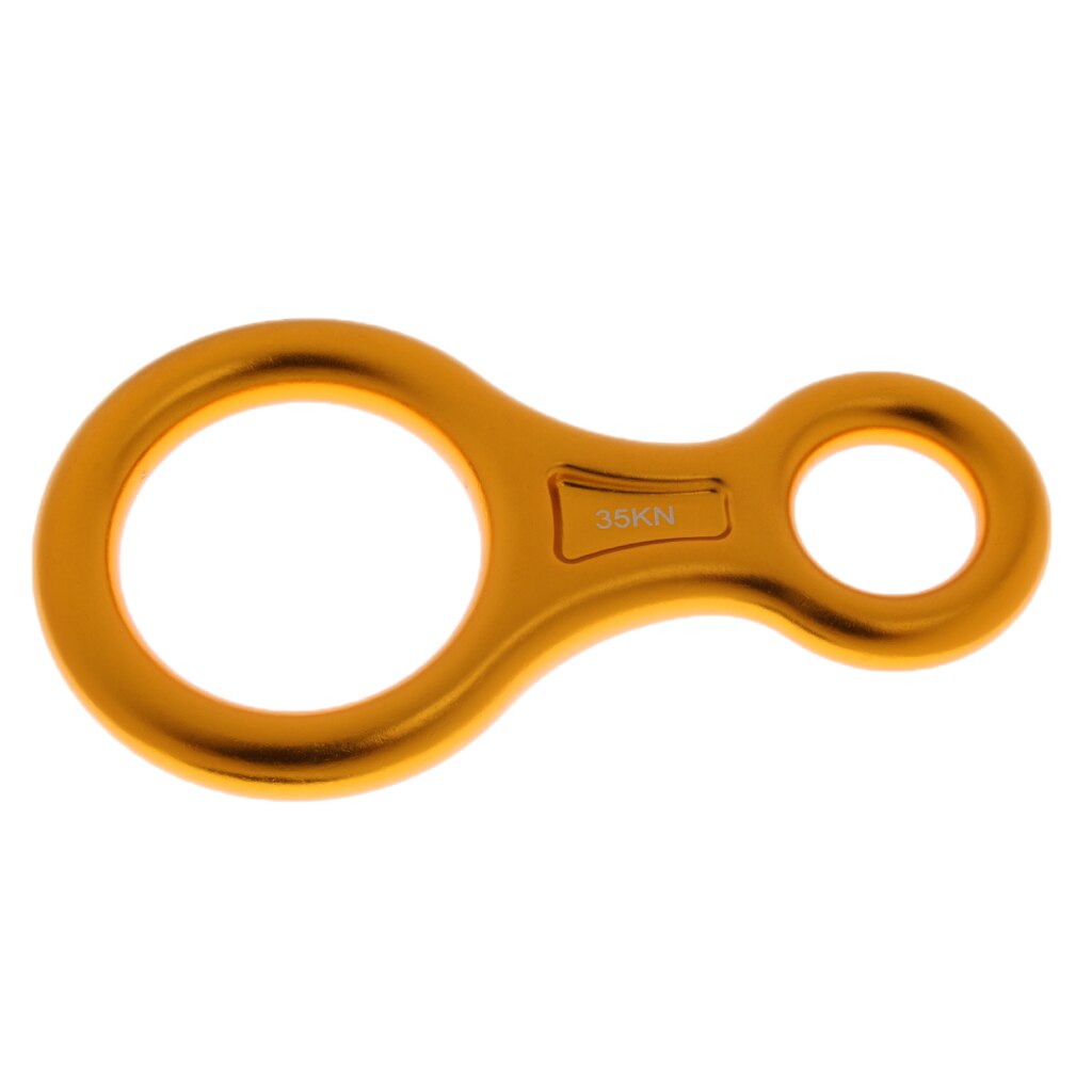 Safety 35kN Aluminum Figure 8 Descender For Climbing Rope Rappelling: Gold