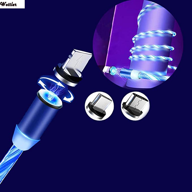 3 IN1 LED świecące światło magnetyczne IOS/type-c/Micro USB ładowarka kabel Samsung S8 S9 Plus A50 dla androida dla Huawei P30 LG