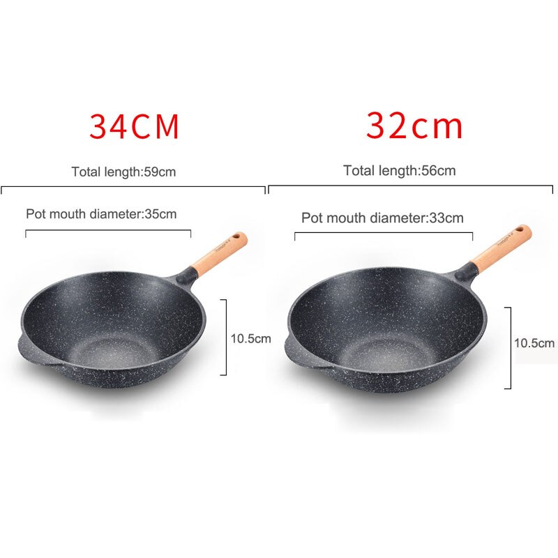 Pan Maifan Stone Wok Anti-aanbak Pan Geen-Rook Inductie Fornuis Gasfornuis 32/34Cm Stirfry Ijzeren Pot koken Pot Keuken Potten Cauldron