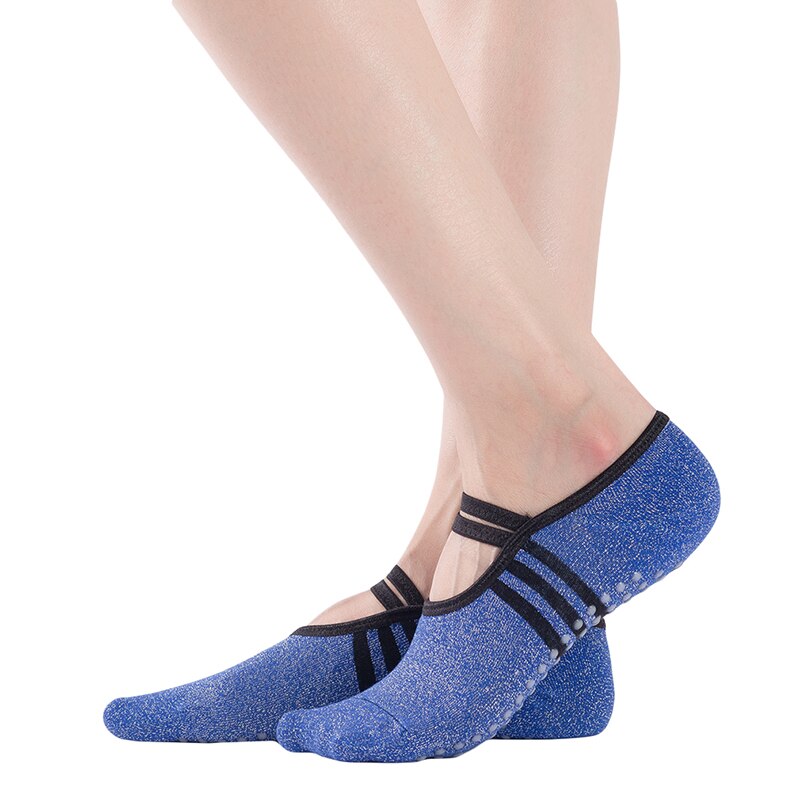 Yoga-socken für damen, offen, aus baumwolle, rutschfest, mit bandage, sport-socken, atmungsaktiv, pilates-socken, ballett-socken, tanzsocken, hausschuhe: Blau