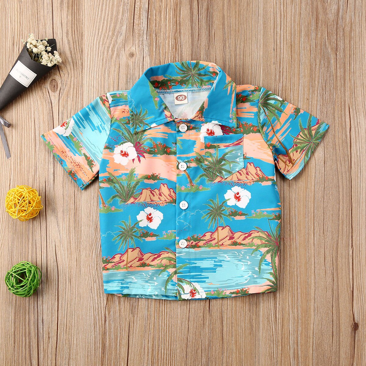 6M-5Years Short Sleeve Shirts for Toddler Kids Baby Boy Printed Tops summer beachwear: Blue / 4T
