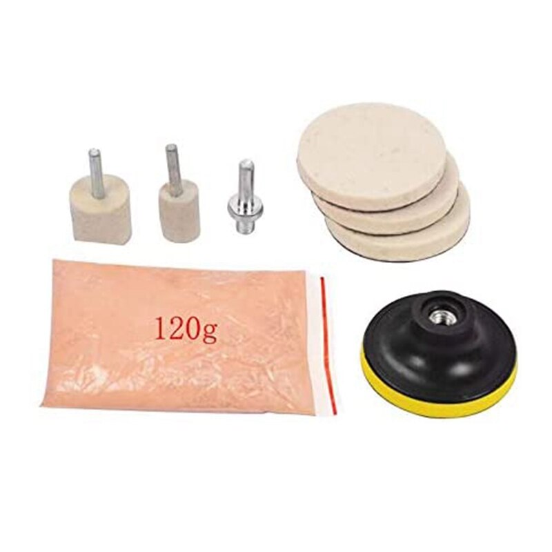 Kit de óxido de cerio para limpieza de cristales Kit de polvo para pulido de vidrio, removedor de arañazos profundos, para parabrisas, ventanas, 8 Uds., 120G