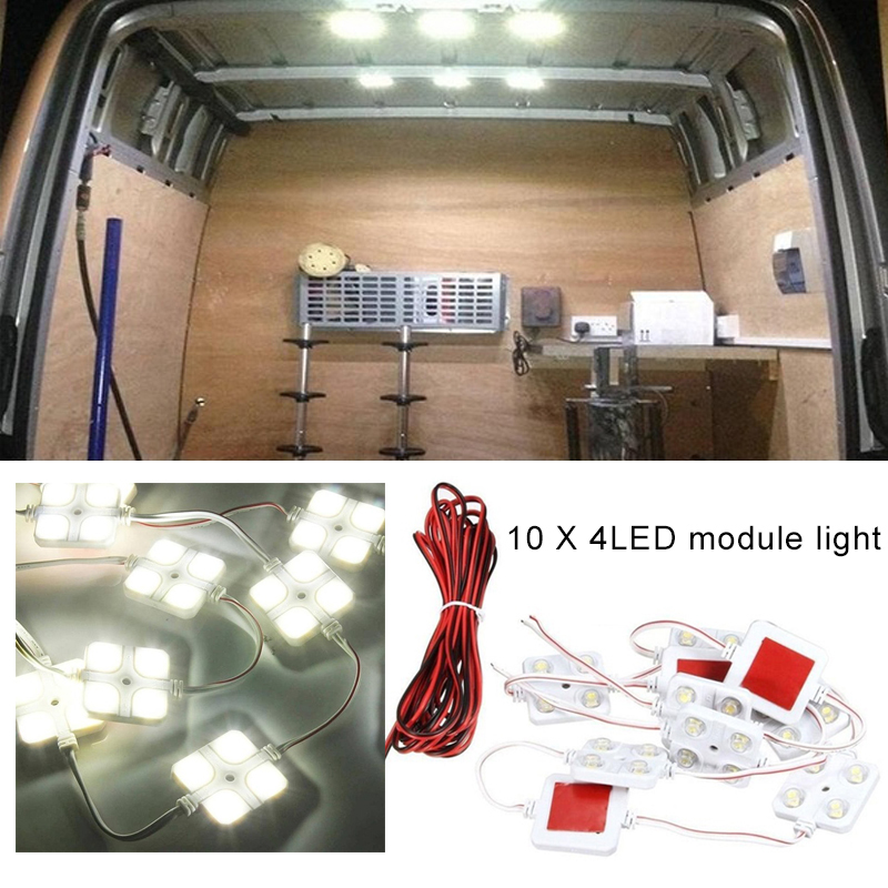 10x4 LEDs 12V Car Roof Light Kit Van Interior Ceiling Lighting Waterproof Inside Bright White Lamp For RV Boat Trailer Lorries