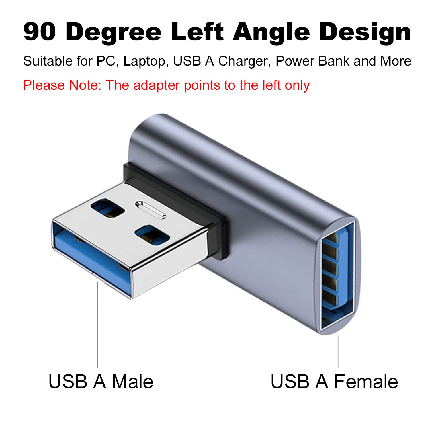 Nnbili adaptador usb 3.1 de 90 graus, 1-2 pacotes, ângulo esquerdo, usb um macho para fêmea, extensor de conversor para pc, laptop, carregador usba e muito mais