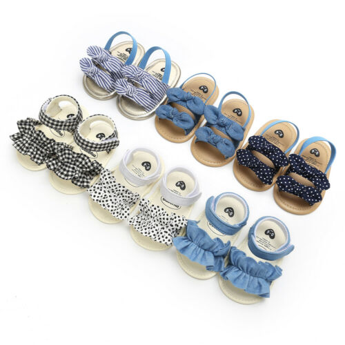 Baby Girl Cute Sandals Princess Summer Beach Dots Plaid Bowknot Shoes Toddler Kids PU Leather Sandles 0-18 Months