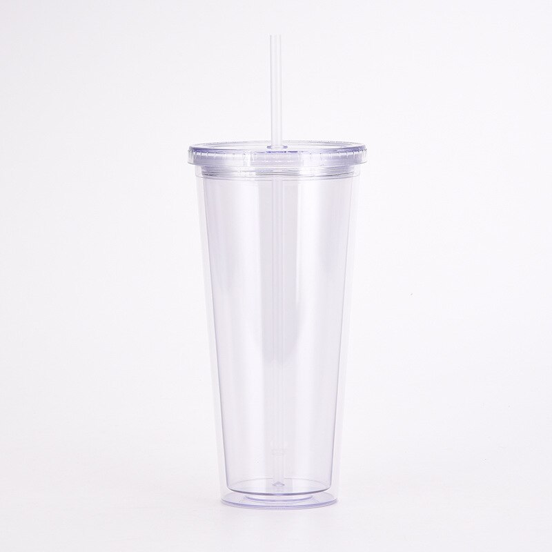 Gorąca sprzedaż 32oz plastikowe kubki stożkowe z pokrywką i słomką podwójna ściana wyczyść butelka na sok Drinkingware wielokrotnego użytku kubek wody na imprezę: L