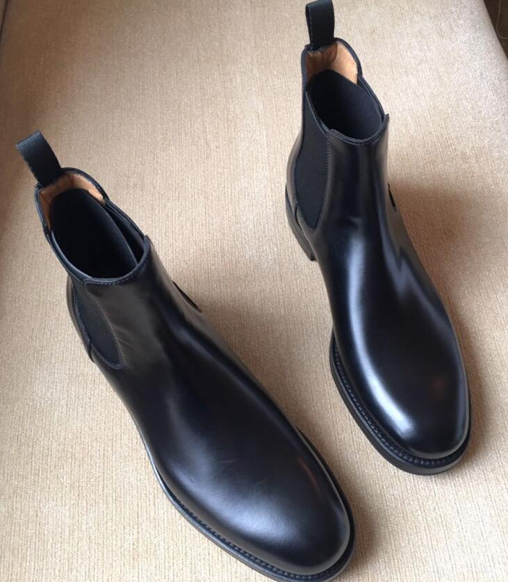 Britse beroemdheid microvezel leren chelsea boots dames stretchband platte winter enkellaarsjes schoenen dames korte pluche laarzen: Zwarte herfstlaarzen / 5