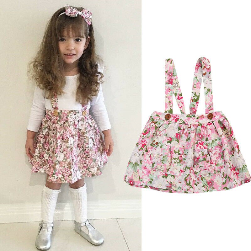 pudcoco Newborn Kid Baby Girl Floral Printed Clothes Party Princess Bib Strap Tutu Skirt Dress