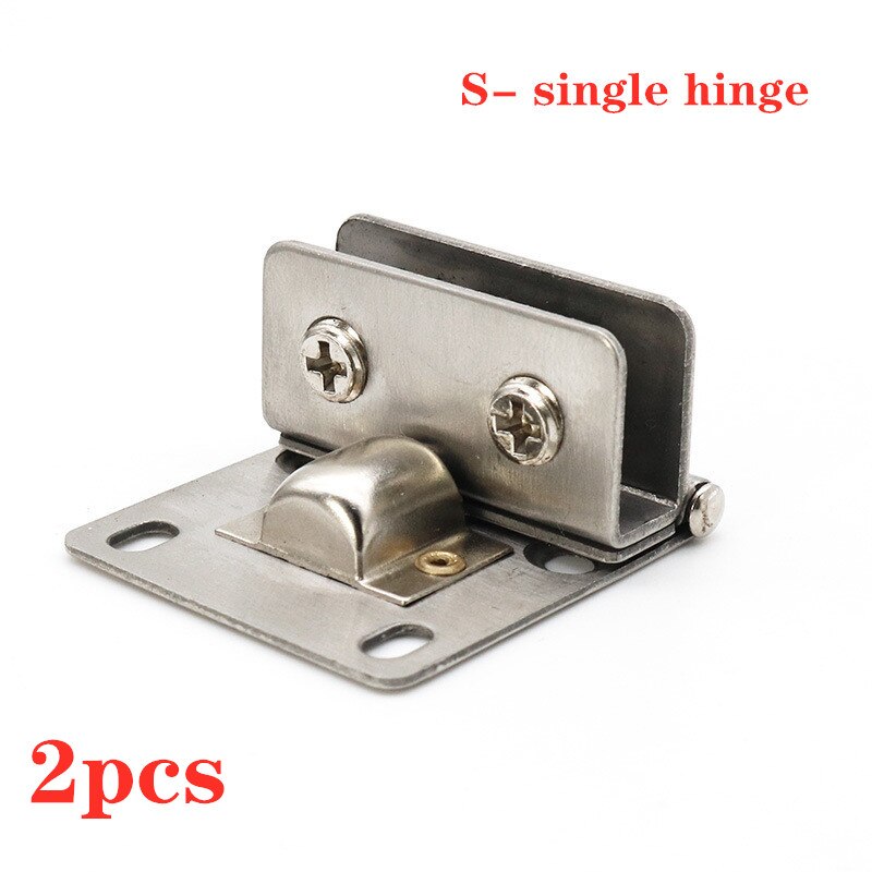 2pcs Stainless Steel Glass Door Hinge Wine Cabinet Showcase Single/Double Punch-free Fixed Hinge Bathroom Furniture Hardware: S-Single hinge