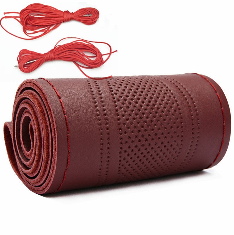 DIY Leather Steering Weel Cover Hand-stitched Car Steering Wheel Cover Steering-Wheel Braid Stitch On Wrap With Needle Thread: CA423-R