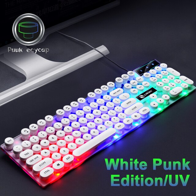 ANKNDO Punk USB Wired Keyboard 104 Keys LED Gaming Mechanical Keyboard With RGB Backlight Axis For PC Laptop Desktop Gamer: white