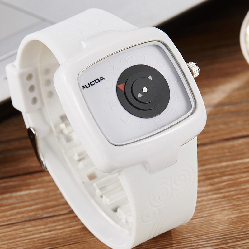 Draaitafel Mannen Horloge Koreaans Zwart Wit Vierkant Quartz Heren Polshorloge Mannelijke Creatieve Rubberen Band Horloges Logio Masculino: Bronze