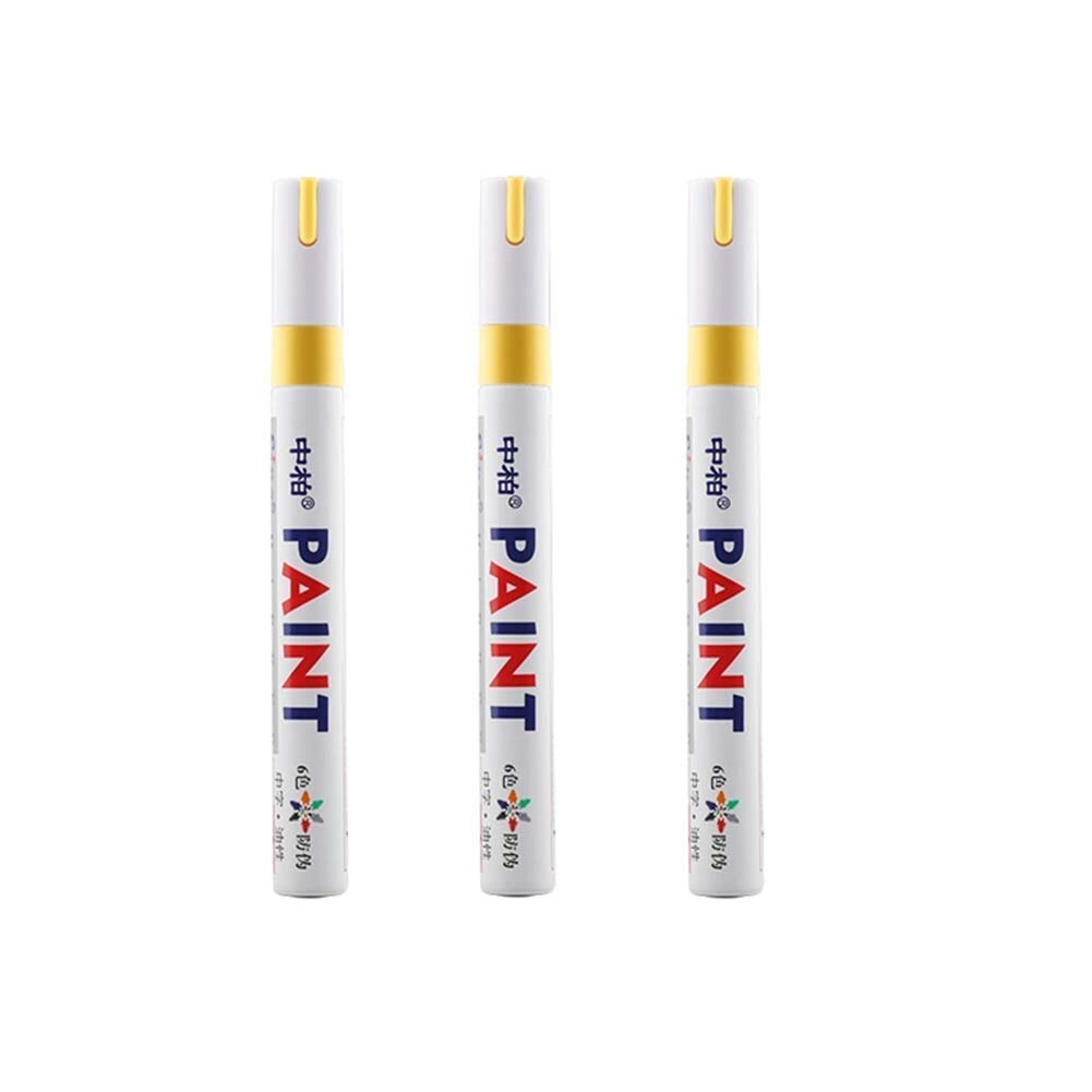 3 pièces pneu peinture stylo marqueur lettrage Permanent étanche encre pour voiture véhicule moto pneu (jaune): Jaune