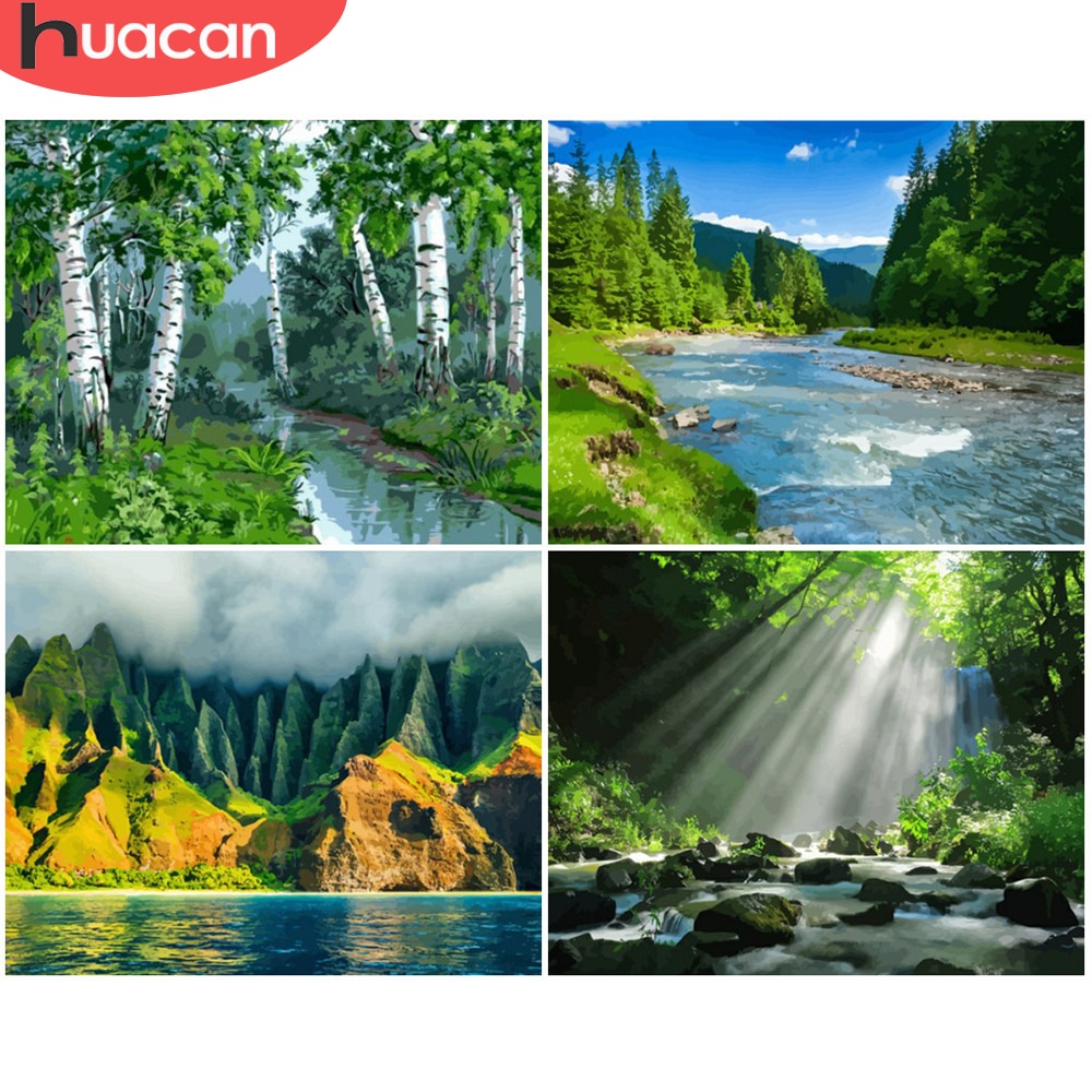 HUACAN Painting By Number Forest Landscape Kits Drawing Canvas HandPainted DIY Oil Pictures Scenery Home Decor