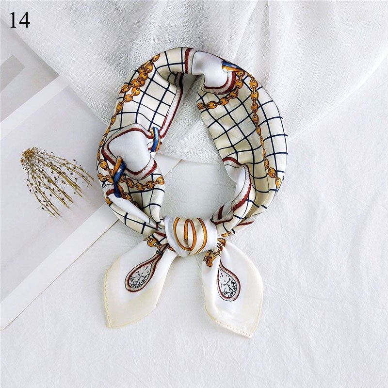 Foulard carré en soie imprimé pour femme, petit foulard de cou, bandeau pour cheveux, foulard, foulard, bandana, châle: 14