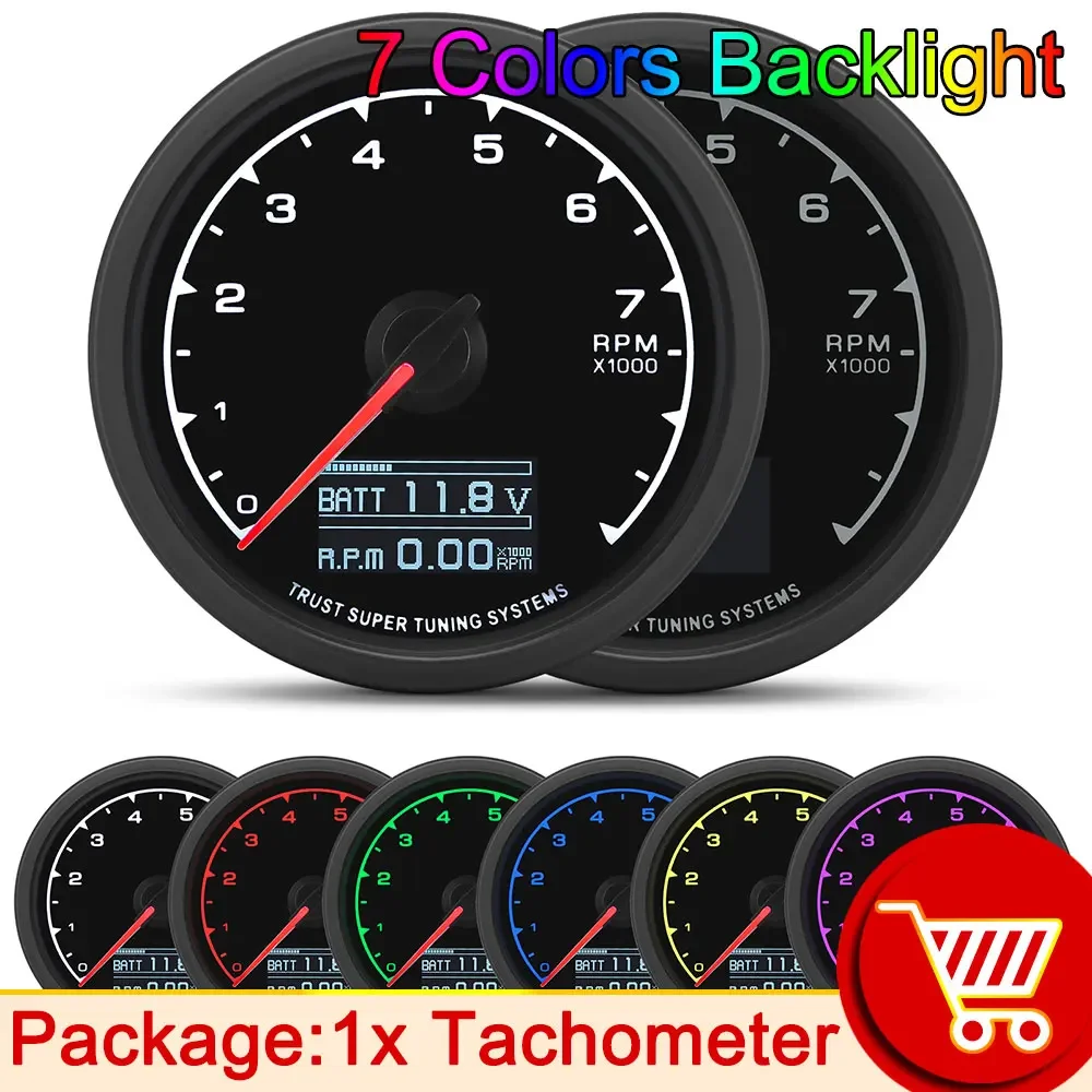 62mm Water Temperature Guage 7 Color LCD Digital Display Car Oil Press Oil Temp Meter Voltmeter Boost Gauge Tachometer AFR EXT: army green