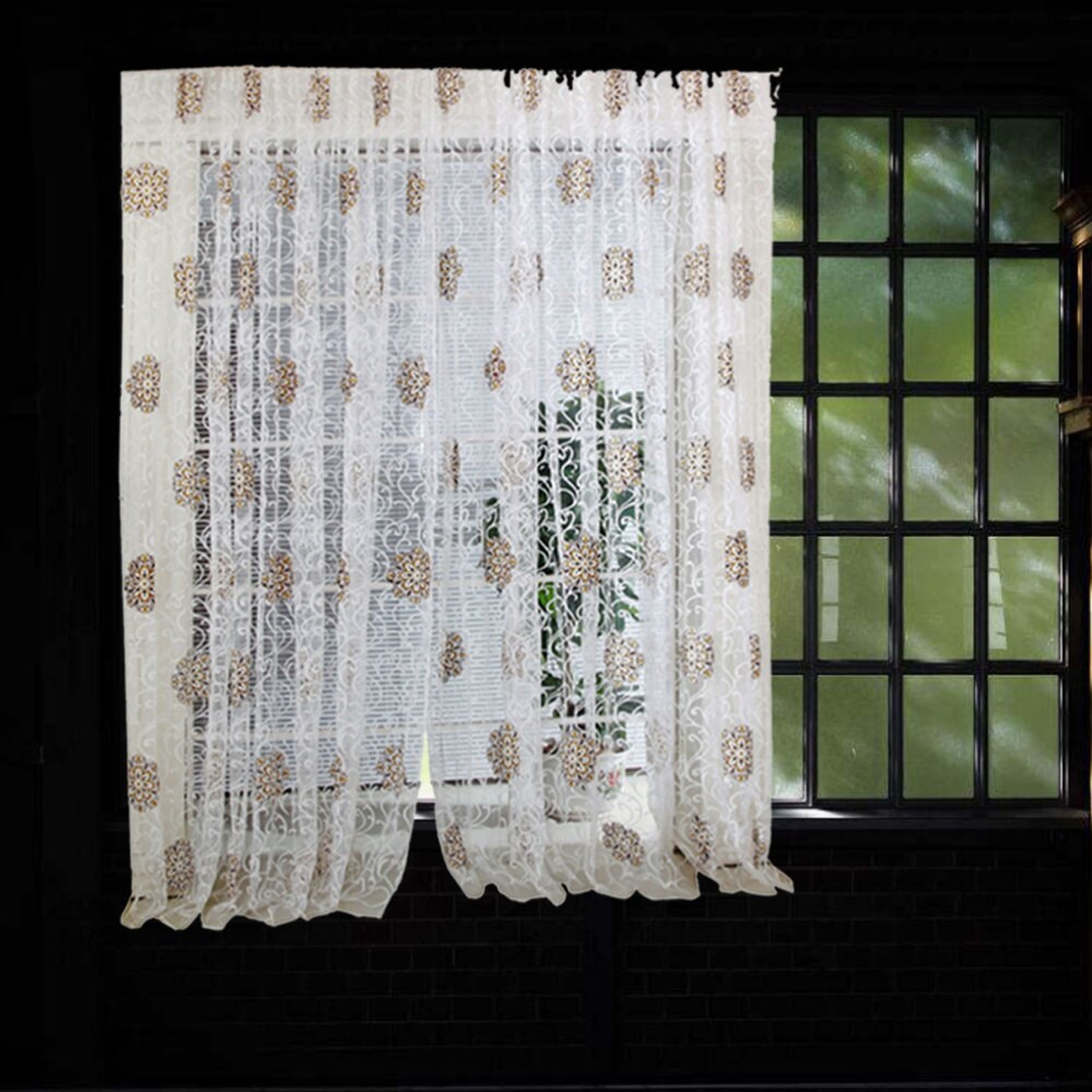 Cortinas semiopacas con estampado de flores, bonito ojal de cortina, paneles de cortina de ventana para el hogar, dormitorio (café), 1x2M