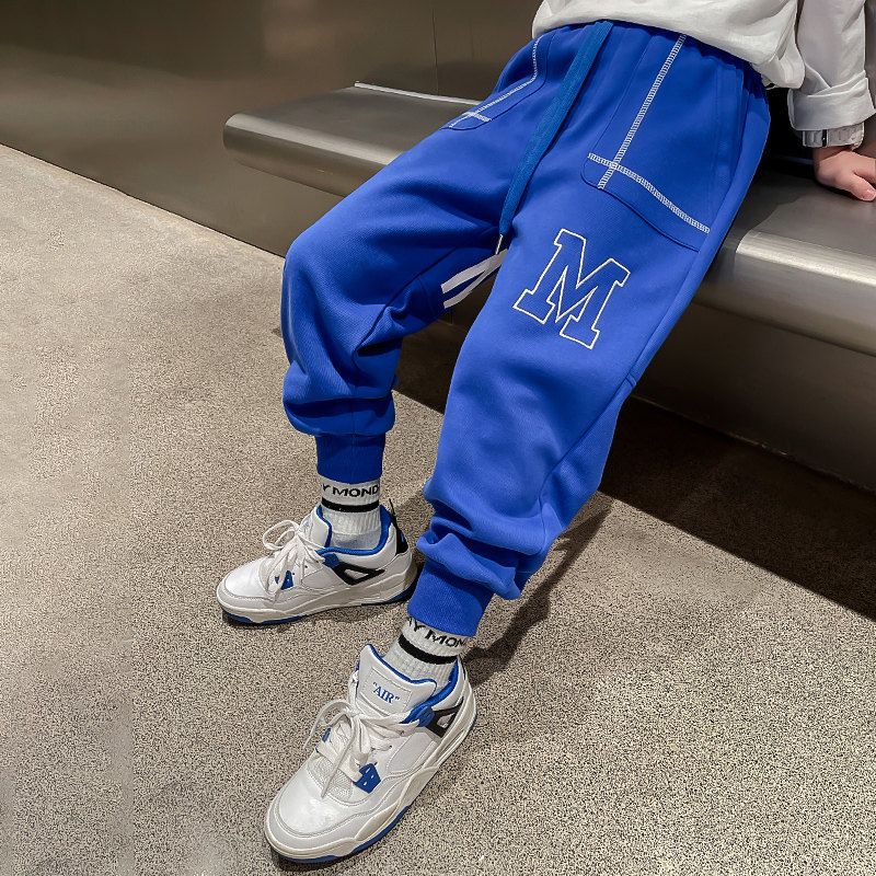 Pantalones largos y holgados para niños y adolescentes, Pantalón deportivo informal con estampado de letras, color negro y azul, 5, 6, 8, 9, 10, 12 y 14 años, primavera y otoño, 2022