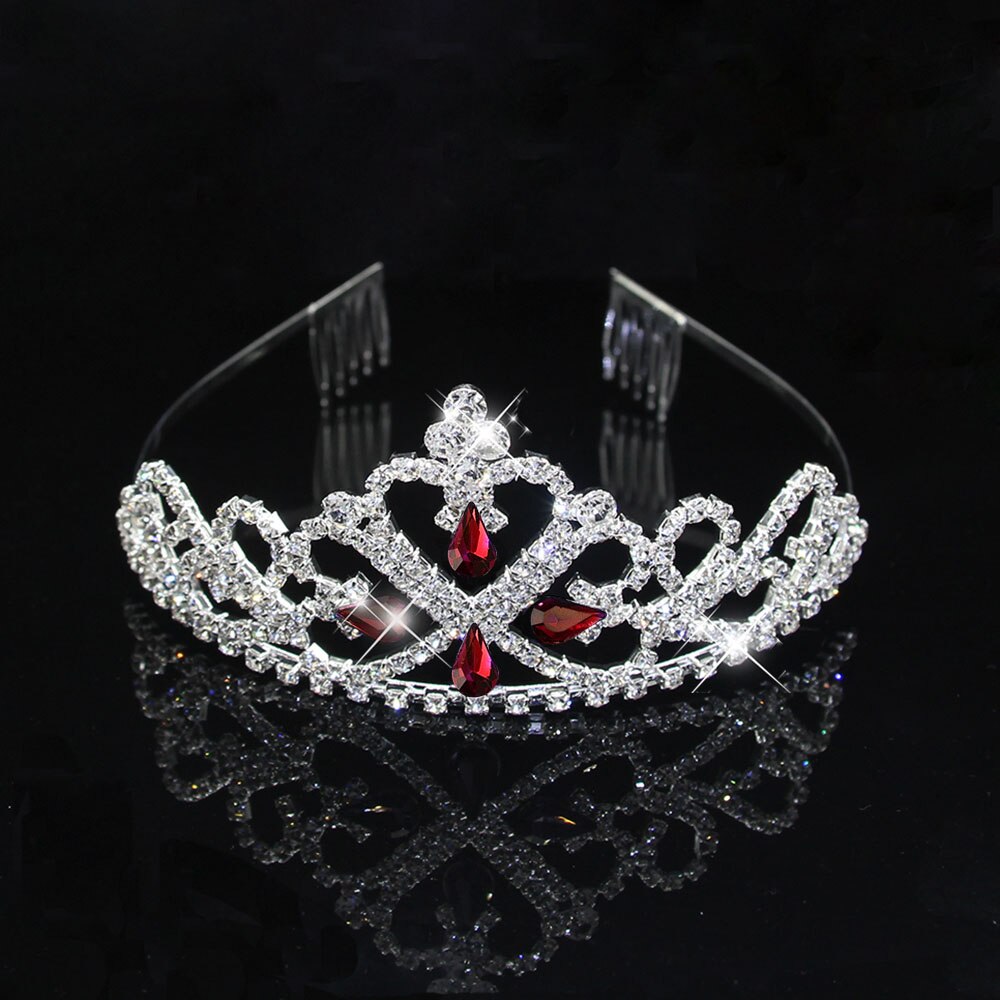 Ainameisi blå krystal tiara bryllup krone pandebånd kvinder piger rhinestone fest brude hår smykker tilbehør: Rød