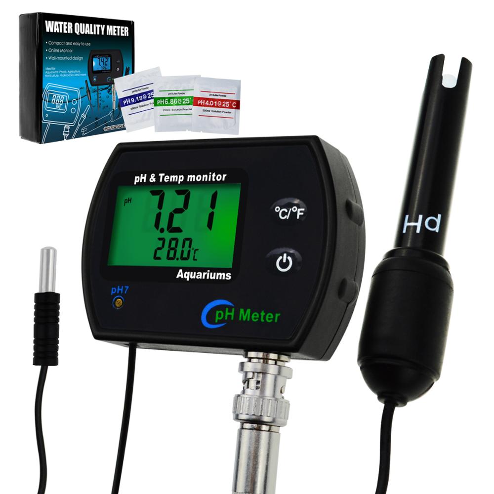 Ph &amp; temperatur 2- i -1 kontinuerlig monitor meter 0.00 ~ 14.00ph grader/ degf udskiftelig elektrode til akvarier hydroponics