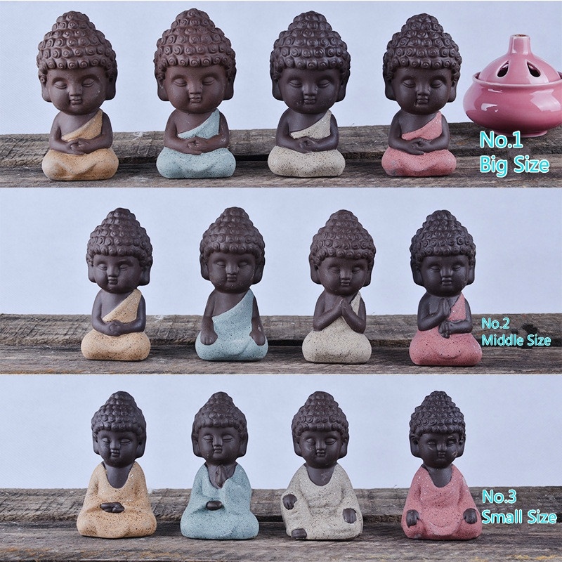 Lille buddha statue munk figur tathagata indien yoga mandala te kæledyr lilla keramik håndværk zakka dekorative keramiske ornamenter