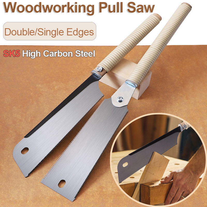 Sierra de mano de estilo japonés SK5, sierra de tracción de doble/un solo filo, mango antideslizante de madera de ratán PE, sierra de corte al ras, herramienta de corte para carpintería
