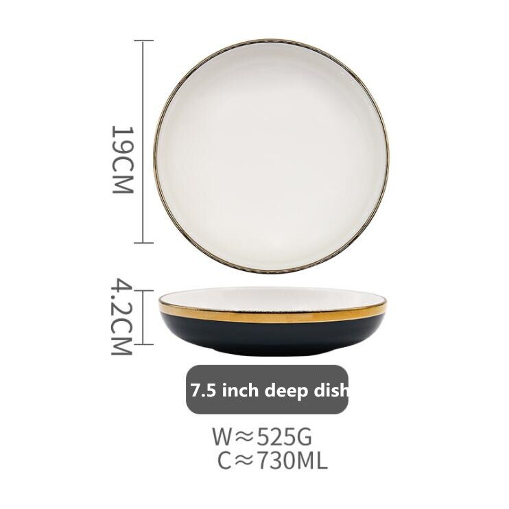 Blue Ceramic Dinner Plate Gold Edge Kitchen Plate Tableware Set Luxury Western Tray Beef Dessert Plate Cake Dish Spoon Bowl 1pc: 19 cm Deep dish
