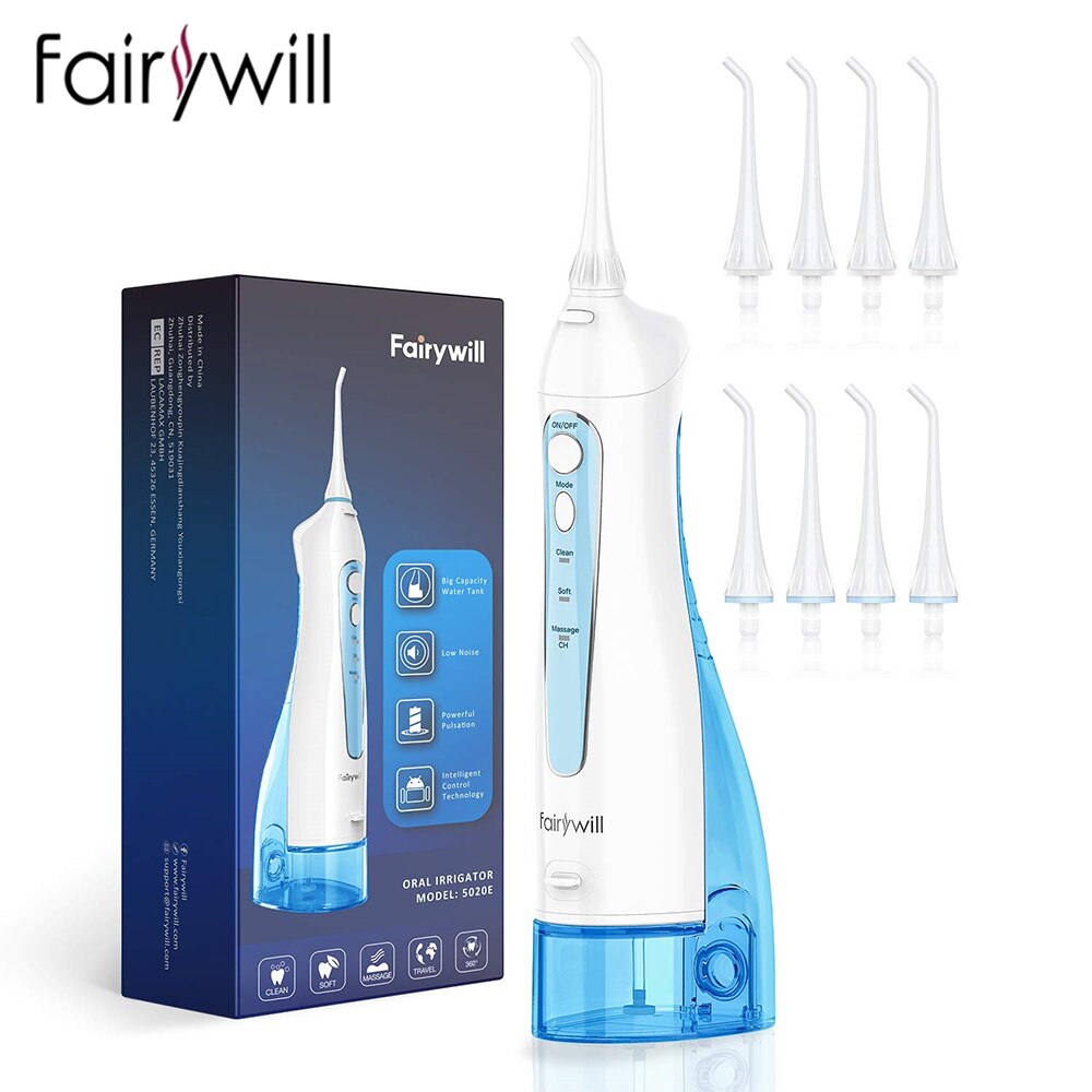 Fairywill-irrigador Oral de agua para adultos, limpiador Dental de 3 modos, resistente al agua, 300ml: FW-5020E-blue