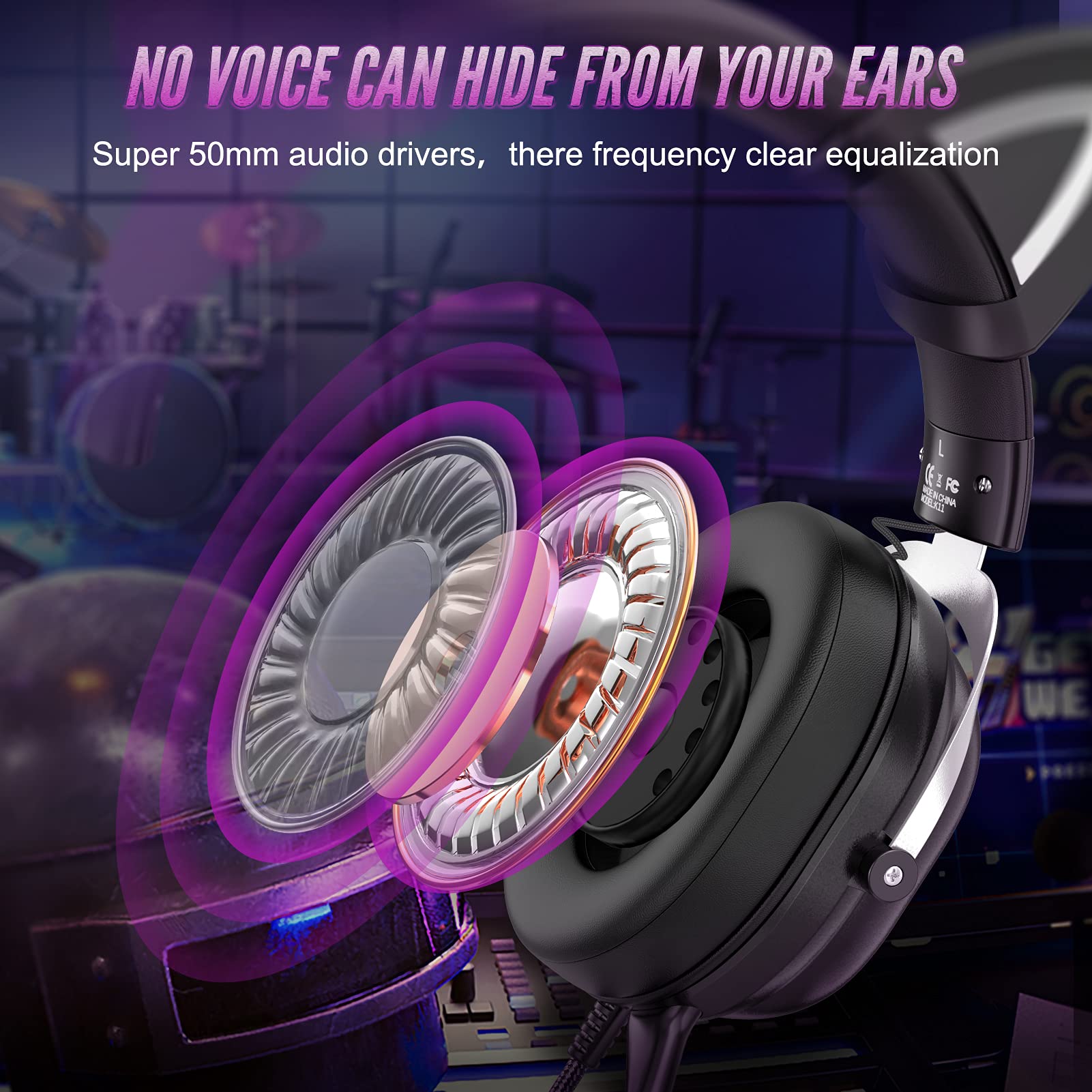 Onikuma X11 Black Cute Cat Ear Headphone with Mic Cute Gaming Headset with Mic and Noise Cancelling Headphone Gaming with Led Li